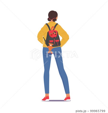 Rear View Of Teenage Girl Student Character With Backpack Isolated On White Background. Concept of Independence Rear View Of Teenage Girl Student Character With Backpack Isolated On White Background. Concept of Independence 99965799