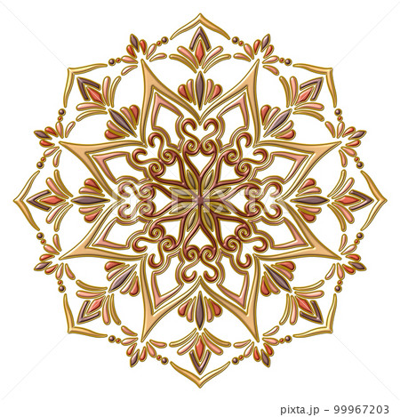 エナメルのようなツヤのある暖色のマンダラアート 99967203