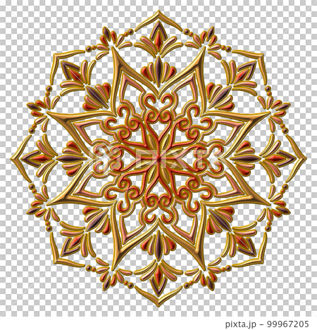 曼陀羅藝術就像在紅色寶石上鑲嵌黃金的珠寶 99967205