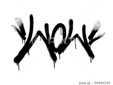 Sprayed wow font graffiti with overspray in black over white. Vector illustration. 99968248