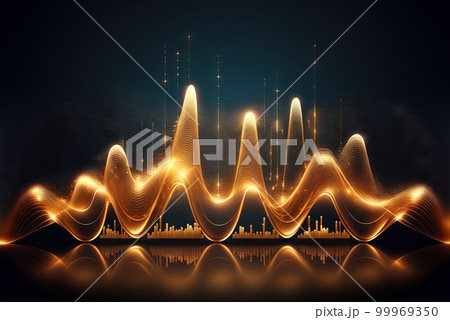 Technology abstract with shiny data wave flow. Science concept with glowing wires connected on futuristic background. Generated AI. 99969350