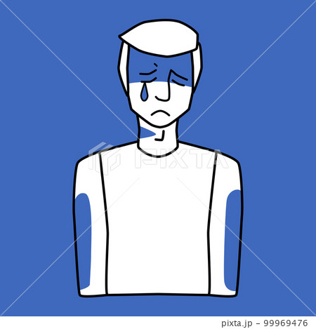 Sad white man, emotion of sorrow, blue and white. 99969476