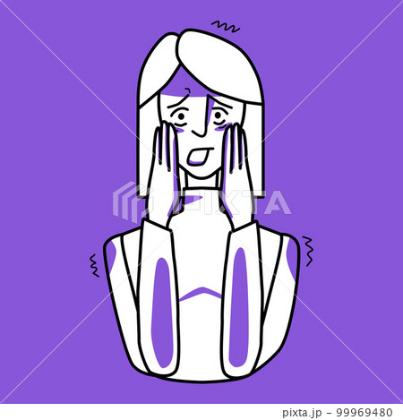 Frightened lady, emotion of fear, purple and white. 99969480