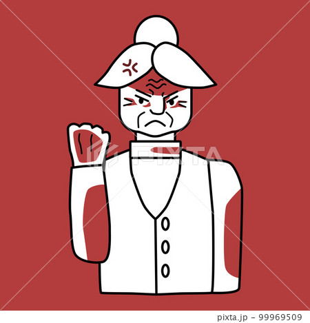 Angry old woman with emotion of rage, red and white. 99969509