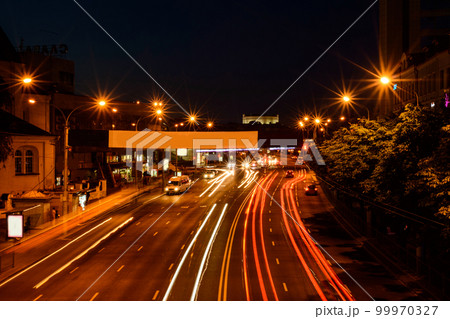 Night city street with lanterns and bright signs 99970327