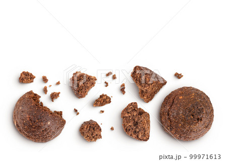 chocolate cookie with kerob and nuts isolated on white background. Healthy food, gluten-free, flour-free. Top view with copy space for your text chocolate cookie with kerob and nuts isolated on white background. Healthy food, gluten-free, flour-free. Top view with copy space for your text 99971613