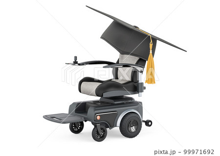 Motorized Power Chair with education hat. 3D rendering Motorized Power Chair with education hat. 3D rendering 99971692