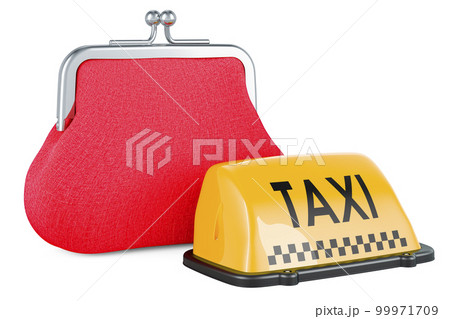 Taxi car signboard with purse coin, 3D rendering 99971709