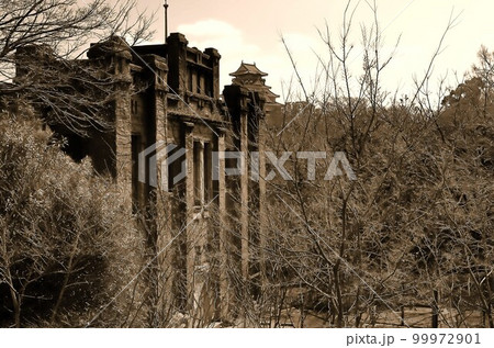 旧大阪砲兵工廠と大坂城　モノクローム 99972901