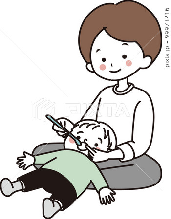 仕上げ磨き 姿勢 父子 歯磨き 仕上げ磨き 姿勢 父子 歯磨き 99973216