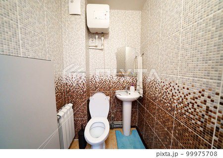 small toilet room with toilet and sink. small toilet room with toilet and sink. 99975708