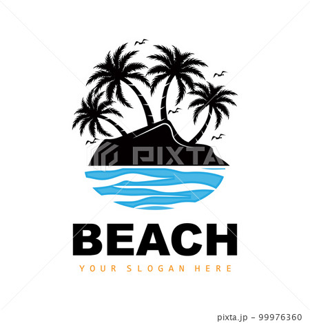 Coconut Tree And Beach Logo, Ocean Nature Landscape Design, Beach Icon Plant Vector 99976360
