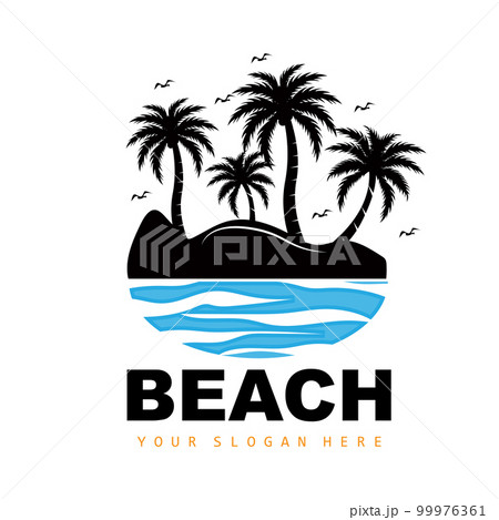 Coconut Tree And Beach Logo, Ocean Nature Landscape Design, Beach Icon Plant Vector 99976361