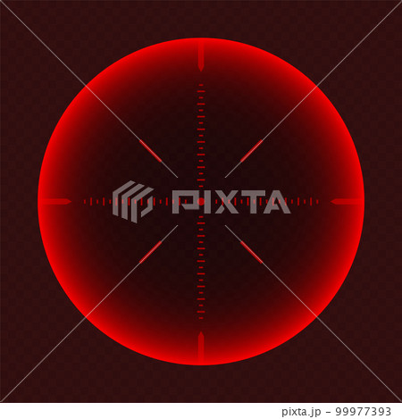 Various weapon thermal infrared sight, sniper rifle optical scope. Hunting gun viewfinder with crosshair. Aim, shooting mark symbol. Military target sign. Game UI element. Vector illustration Various weapon thermal infrared sight, sniper rifle optical scope. Hunting gun viewfinder with crosshair. Aim, shooting mark symbol. Military target sign. Game UI element. Vector illustration 99977393