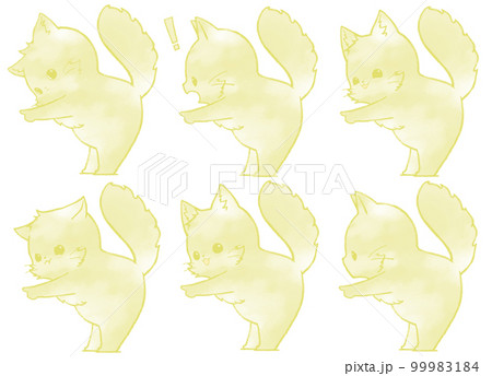 左を指さす長毛種のねこ6パターン(黄色) 99983184