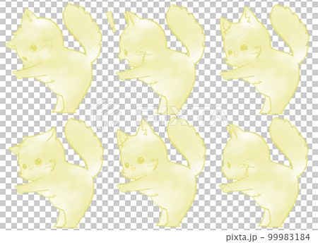 左を指さす長毛種のねこ6パターン(黄色) 99983184