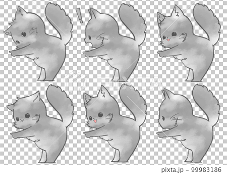 左を指さす長毛種のねこ6パターン(灰色) 99983186