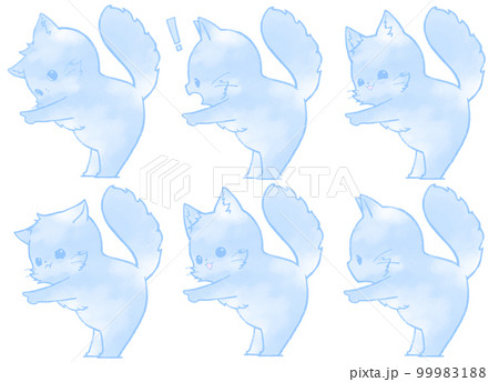 左を指さす長毛種のねこ6パターン(青色) 99983188