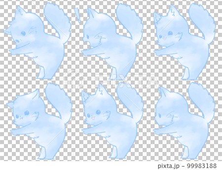 左を指さす長毛種のねこ6パターン(青色) 99983188