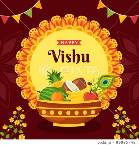 Happy Vishu Festival Social Media Background Illustration Cartoon Hand Drawn Templates 99985745