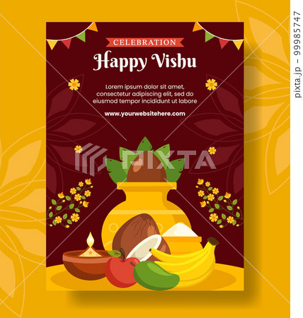Happy Vishu Festival Vertical Poster Cartoon Hand Drawn Templates Background Illustration 99985747