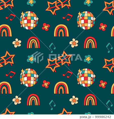 Retro groovy party elements seamless pattern 99986242