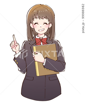 ノートを抱えているブレザー制服の女子生徒5 99986982