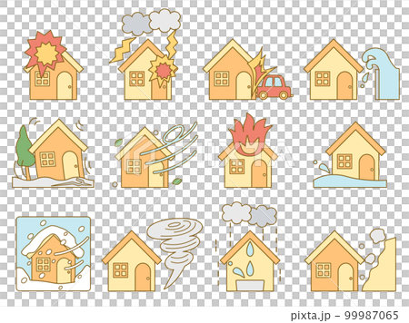 火災保険の挿し絵などに使える災害をイメージしたイラストのセット 線画とカラーを組み合わせたバージョン 火災保険の挿し絵などに使える災害をイメージしたイラストのセット 線画とカラーを組み合わせたバージョン 99987065