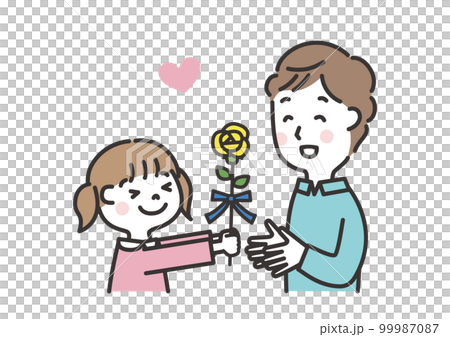 A girl giving a yellow rose to her father Illustration for Father's Day 99987087