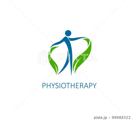 Physiotherapy, chiropractic practice icon. Physiotherapy doctor, orthopedic rehabilitation medical center or back pain treatment vector symbol. Spine health therapist sign with human abstract figure Physiotherapy, chiropractic practice icon. Physiotherapy doctor, orthopedic rehabilitation medical center or back pain treatment vector symbol. Spine health therapist sign with human abstract figure 99988322