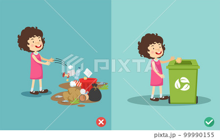 Do not throw littering on the floor.wrong and right.vector illustration 99990155