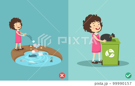 Do not throw littering on the floor.wrong and right.vector illustration 99990157