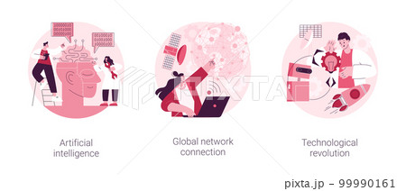Information era abstract concept vector illustration set. Artificial intelligence, global network connection, technological revolution, cognitive computing, machine learning abstract metaphor. Information era abstract concept vector illustration set. Artificial intelligence, global network connection, technological revolution, cognitive computing, machine learning abstract metaphor. 99990161