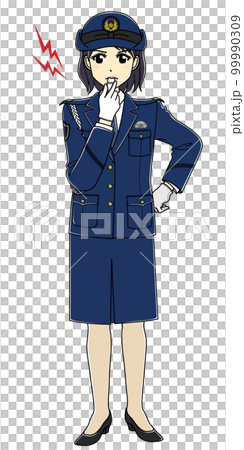 Female police officer blowing a horn (whole body) 99990309