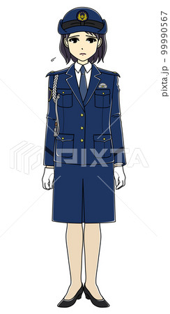 しょんぼりしている女性警察官（全身） 99990567