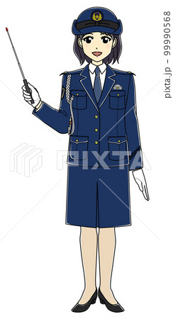 指示棒を持つ女性警察官（全身・笑顔） 99990568