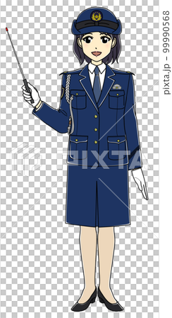 指示棒を持つ女性警察官（全身・笑顔） 99990568
