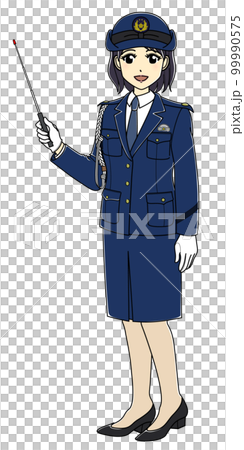 指示棒を持つ女性警察官（全身・斜め向き） 99990575