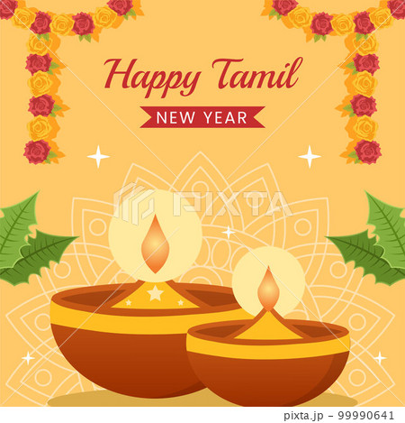 Happy Tamil New Year Social Media Background Illustration Cartoon Hand Drawn Templates 99990641