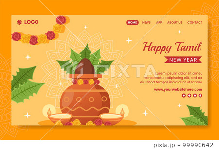 Happy Tamil New Year Social Media Landing Page Cartoon Hand Drawn Template Background Illustration Happy Tamil New Year Social Media Landing Page Cartoon Hand Drawn Template Background Illustration 99990642