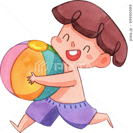 Kids playing on the beach watercolor png element 99990989