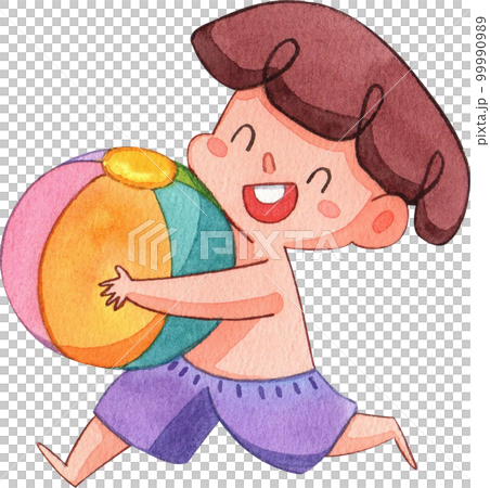 Kids playing on the beach watercolor png element 99990989