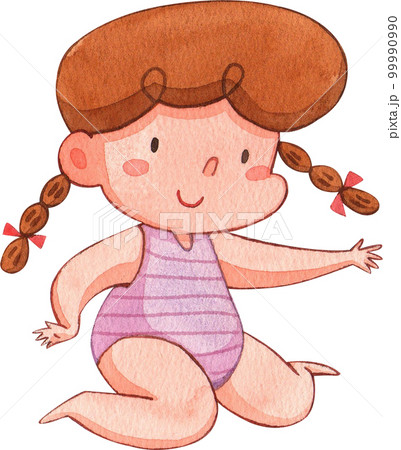 Kids playing on the beach watercolor png element 99990990