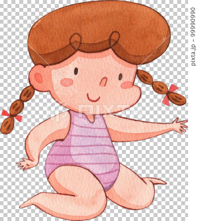 Kids playing on the beach watercolor png element 99990990