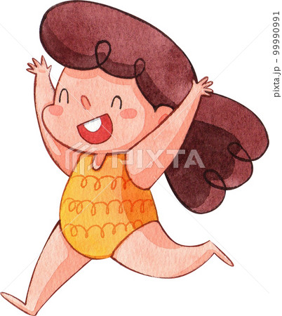 Kids playing on the beach watercolor png element 99990991