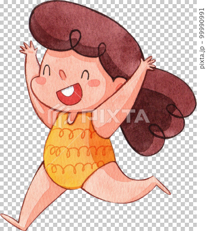 Kids playing on the beach watercolor png element 99990991