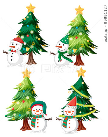 Set of snowman under Christmas tree isolated Set of snowman under Christmas tree isolated 99991127