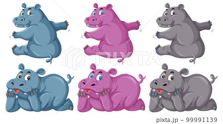 Set of cute hippopotamus cartoon character in different pose Set of cute hippopotamus cartoon character in different pose 99991139