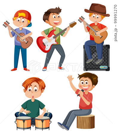 Set of cartoon kids character with music instruments Set of cartoon kids character with music instruments 99991270