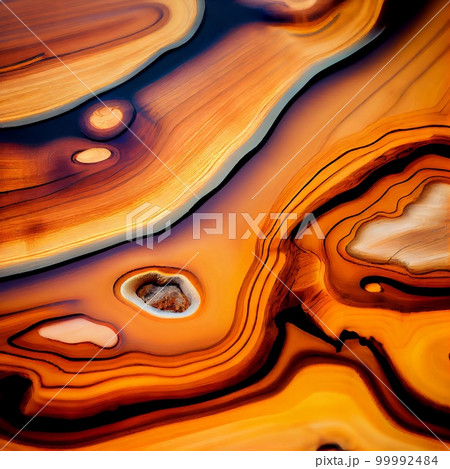 Wood slab with epoxy resin surface abstract background. Decorative interior timber closeup, detailed wooden texture. Natural polished brown wood material abstract pattern. 99992484